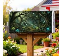Coperture magnetiche per cassette postali della foresta, fantasia natura, funghi, alberi autunnali, pelle verde per cassetta postale per esterni, giardino, cortile, decorazione, 53 x 64 cm