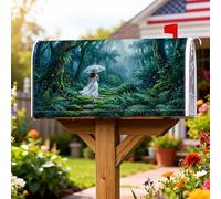Coperture magnetiche per cassette postali della foresta, ombrello con donna fantasiosa natura, copertura per cassetta delle lettere verde primaverile, per esterni, decorazione da cortile, 53 x 64 cm