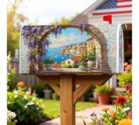 Coperture magnetiche per cassette postali di glicine, arco rustico mediterraneo villaggio costiero estate blu involucri per cassetta delle lettere per esterni giardino cortile decorazione 53 x 64 cm