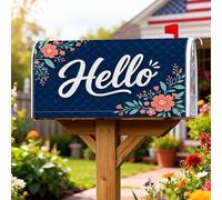 Coperture magnetiche per cassette postali floreali, rustiche e moderne, con scritta primaverile, blu navy, decorazione per la casa e il giardino, 45,7 x 53,7 cm