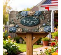 Coperture magnetiche per cassette postali floreali, rustiche in legno con foglie primaverili blu, protezione per la decorazione del portico anteriore, 45,7 x 53,7 cm