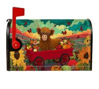 Coperture magnetiche per cassette postali Highland Cow, rustiche fattoria carro girasole autunno rosso involucro per la decorazione del giardino esterno 53 x 64 cm