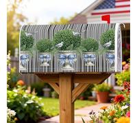 Coperture magnetiche per cassette postali in arte topiaria, rustiche ed eleganti, con fiocchi blu, copertura per cassetta della posta verde primaverile, per esterni, decorazione da cortile, 45,7 x