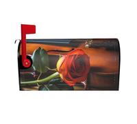 Coperture magnetiche per cassette postali in legno per violino e rosa, dimensioni standard 64,8 x 53,3 cm, copertura per cassetta delle lettere primaverile estate copertura per cassetta postale di