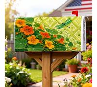 Coperture magnetiche per cassette postali in nasturzio, decorazioni per cassetta delle lettere primaverili con libellula botanica primaverile, foglie verdi e arancioni, decorazione per porta