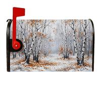 Coperture magnetiche per cassette postali invernali con foreste di betulla | Paesaggio bosco innevato, involucri per cassette postali, fogliame dorato caduto, atmosfera serena della natura