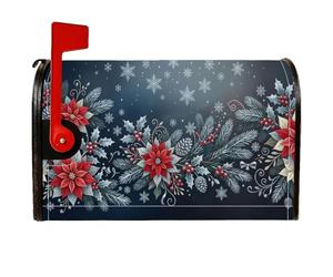 Coperture magnetiche per cassette postali invernali con stelle di Natale | Stampa botanica invernale, copertura per cassetta delle lettere, rami di pino, bacche rosse, fiocchi di neve