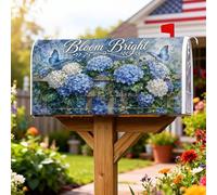 Coperture magnetiche per cassette postali ortensie, copertura per cassetta postale con farfalle rustiche primaverili blu per le vacanze, per esterni, giardino, cortile, decorazione, 53 x 64 cm