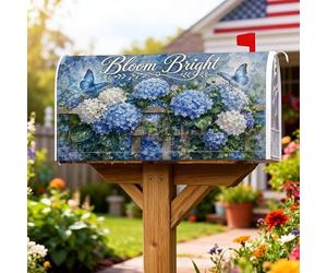 Coperture magnetiche per cassette postali ortensie, copertura per cassetta postale con farfalle rustiche primaverili blu per le vacanze, per esterni, giardino, cortile, decorazione, 53 x 64 cm