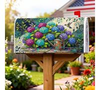 Coperture magnetiche per cassette postali ortensie, innaffiatoio floreale primaverile colibrì primavera blu involucri per la decorazione del portico anteriore 45,7 x 53,7 cm