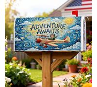 Coperture magnetiche per cassette postali per aereo, fantasiose e vibranti aerei di carta con sole sorridente estate blu pelle per esterni giardino cortile decorazione 53 x 64 cm
