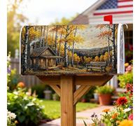 Coperture magnetiche per cassette postali per cabine, panchina rustica con alberi di fattoria, arancioni, per decorazioni esterne, 53 x 64 cm
