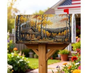 Coperture magnetiche per cassette postali per cabine, panchina rustica con alberi di fattoria, copertura arancione per le vacanze per la decorazione del cortile anteriore 45,7 x 53,7 cm