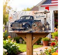 Coperture magnetiche per cassette postali per camion, rustiche fiori e lanterne autunnali blu per le vacanze, decorazione per giardino, patio, 45,7 x 53,7 cm