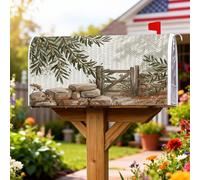 Coperture magnetiche per cassette postali per cancelli, pietre rustiche di fattoria, rami di ulivo, verde autunnale, copertura per cassette postali per decorazioni per casa e giardino, 53 x 64 cm