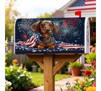 Coperture magnetiche per cassette postali per cani, bandiera patriottica festiva fuochi d'artificio Giorno dell'Indipendenza, decorazioni blu per cassetta delle lettere per esterni, giardino, cortile