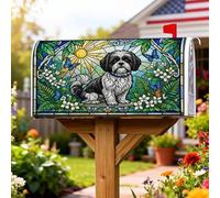 Coperture magnetiche per cassette postali per cani, vetro colorato, motivo natura, sole, farfalla, primavera, verde, stagionale, decorazione per giardino, 45,7 x 53,3 cm