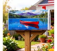 Coperture magnetiche per cassette postali per canoa, paesaggio, natura, lago, montagne, estate, rosso, pelle, per esterni, decorazione da giardino, 45,7 x 53,3 cm