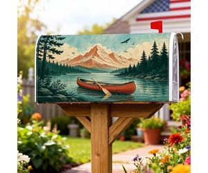 Coperture magnetiche per cassette postali per canoa, per esterni, rustiche, montagne, lago, estate, verde, decorazione per la casa e il giardino, 53 x 64 cm