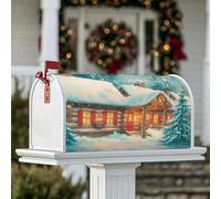 Coperture magnetiche per cassette postali per capanna di legno, copertura per cassetta postale bianca invernale rustica neve albero sempreverde per decorazione giardino cortile 45,7 x 53,7 cm