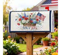 Coperture magnetiche per cassette postali per cestini, con fiori patriottici festivi e bandiera dell'Indipendenza, coperture rosse per cassetta delle lettere per esterni, decorazione da cortile 53 x