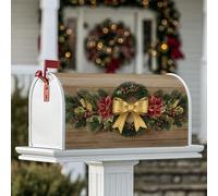 Coperture magnetiche per cassette postali per ghirlanda, decorazione natalizia rustica con stella di Natale e fiocco dorato, per esterni, giardino, cortile, 53 x 64 cm