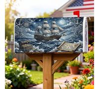 Coperture magnetiche per cassette postali per navi, motivo nautico avventuroso, mappa del tesoro, copertura estiva per cassetta postale blu per decorazione del cortile 53 x 64 cm