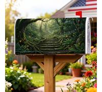 Coperture magnetiche per cassette postali per sentieri forestali, alberi rustici naturali, felci, verde estate, pelle per la decorazione del cortile anteriore 53 x 64 cm