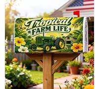 Coperture magnetiche per cassette postali per trattori, casale tropicale, ibisco, farfalla, estate, verde, decorazioni per la casa e il giardino, 45,7 x 53,7 cm