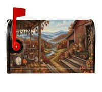 Coperture magnetiche per cassette postali rustiche autunnali con scena del | tema raccolto, copertura per cassetta delle lettere, portico rustico, paesaggio montano, cesti di frutta, zucche