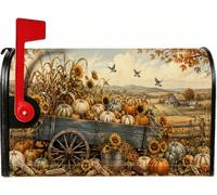 Coperture magnetiche per cassette postali rustiche autunnali con zucche da | Carro rustico, copertura per cassetta postale, girasoli, paesaggio della fattoria, decorazione per esterni, tema raccolta