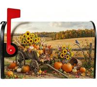 Coperture magnetiche per cassette postali rustiche autunnali con zucche di | Carro rustico, copertura per cassetta postale, girasoli, tema raccolto, stile fattoria, decorazione stagionale all'aperto