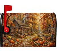Coperture magnetiche per cassette postali rustiche autunnali e zucche, 53,3 | Tema del raccolto autunnale, copertura per cassetta postale, paesaggio rustico della cabina, fogliame vibrante del bosco