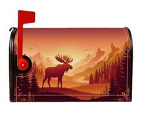 Coperture magnetiche per cassette postali rustiche con alci, montagne e | Tema rustico bosco, copertura per cassetta delle lettere, maestoso paesaggio montano, paesaggio al tramonto