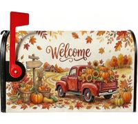 Coperture magnetiche per cassette postali rustiche con camion rosso | Stile fattoria, involucri cassetta postale, tema raccolto rustico, citazione di benvenuto, opere d'arte camion rosso