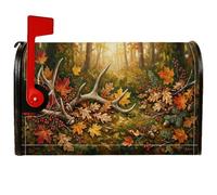 Coperture magnetiche per cassette postali rustiche con corna di cervo | paesaggio forestale, copertura per cassetta delle lettere, foglie d'acero, rametti di pino, tema bosco