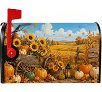 Coperture magnetiche per cassette postali rustiche con girasoli e zucche | Motivo girasole e zucche, involucri per cassette postali, scena rustica della fattoria, tema raccolto, paesaggio autunnale