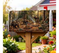 Coperture magnetiche per cassette postali rustiche con scena da campeggio | Campeggio nella foresta, copertura per cassetta delle lettere, alce, decorazione rustica per cabina, arte della fauna
