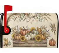 Coperture magnetiche per cassette postali rustiche con zucche raccolte 53 x | Composizione girasole, copertura per cassetta delle lettere, cassa in legno rustico, raccolto abbondanza