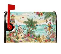 Coperture magnetiche per cassette postali tropicali costiere invernali con | tema spiaggia costiera, involucri cassetta postale, vacanza tropicale, faro nautico, illustrazione cavallucci marini