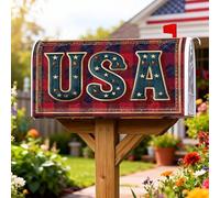 Coperture magnetiche per cassette postali USA, copertura per cassetta postale rossa patriottica rustica con stelle scozzesi per il giorno dell'indipendenza per la decorazione del portico anteriore