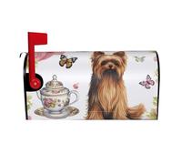 Coperture magnetiche per cassette postali Yorkshire Terrier Tea Party con farfalle e rose, dimensioni standard 53,3 x 45,7 cm, copertura per cassetta delle lettere primaverile estate copertura per