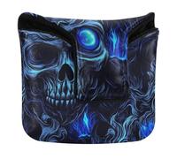 Coperture magnetiche per mazze da golf, per putter da golf, per la maggior parte delle marche, in pelle PU, teschio strega, occhi al neon blu