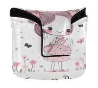 Coperture magnetiche per putter da golf, per mazze e mazze da golf quadrate, impermeabili, in pelle PU, una ragazza carina in un vestito rosa con farfalle e fiori