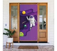 Coperture natalizie per porta d'ingresso, divertente astronauta in missione nello spazio autunno inverno copertura per porta da appendere sfondo per esterni interni ed esterni decorazione da parete