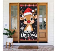 Coperture natalizie per porta d'ingresso, divertente decorazione natalizia con cervo per autunno inverno per porte da appendere, per esterni, interni, portico, vigilia, decorazioni da parete, 1,8 x