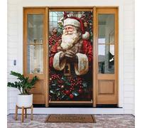 Coperture natalizie per porta d'ingresso, divertente decorazione natalizia retrò sorridente con Babbo Natale autunno inverno banner da appendere per esterni interni ed esterni veranda decorazioni da