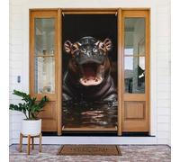 Coperture natalizie per porta d'ingresso, divertente e giocoso, con ippopotamo, per autunno e inverno, da appendere, per esterni e interni, decorazione da parete, 1,8 x 0,9 m