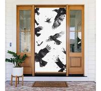 Coperture natalizie per porta d'ingresso, divertenti corvi volanti monocromatici, per autunno inverno, striscione da appendere per esterni, interni, portico, vigilia, decorazioni da parete, 1,8 x 0,9
