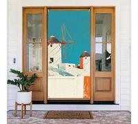 Coperture natalizie per porta d'ingresso, divertenti e colorate, con mulini a vento greci, per autunno e inverno, da appendere, per esterni e interni, decorazione da parete, 1,8 x 0,9 m